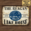 Blue Circle Canoeing Lake House Rectangle Metal Sign Custom Name Year