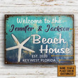 Blue Theme Welcome To Beach House Custom Name Year Place Rectangle Metal Sign