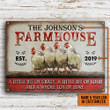 Funny White Chicken Farmhouse Rectangle Metal Sign Custom Name Year