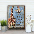 On The Scale Giraffe Restroom Decor Blue Background Rectangle Metal Sign Custom Name