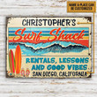 Beach Surfing Surf Shack Rentals Rectangle Metal Sign Custom Name And Place