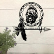 Bear Lovers Circle Shape Feather Pattern Cut Metal Sign Custom Name