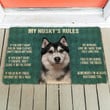 My Husky Rules Funny Dog Pattern Vintage Harlequin Background Doormat Home Decor