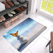 Butterfly On Massage Stones In Zen Garden Design Doormat Home Decor