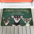 Chihuahuas Welcome People Tolerated Green Harlequin Background Doormat Home Decor