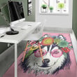 Hippie Siberian Husky Pattern Background Print Area Rug