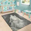 Monochrome Howling Wolf Pattern Background Print Area Rug