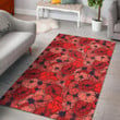 Red Poppy Floral Pattern Print Area Rug