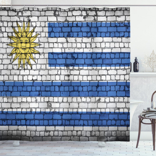 Flag Painted On Birck Wall Shower Curtain