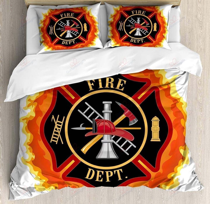 Fire Fighter Department Logo Burning Bedding Set Bedroom Decor