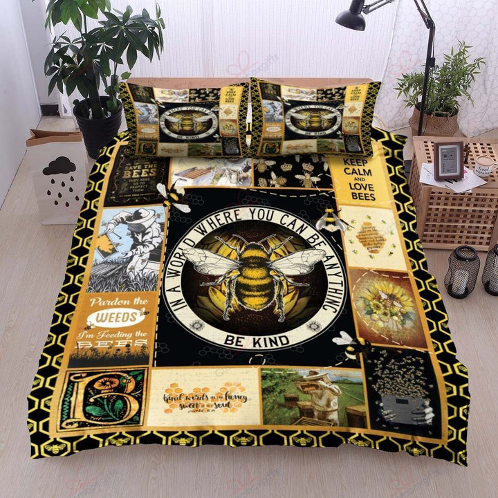 Bees Sunflower Be Kind Printed Bedding Set Bedroom Decor