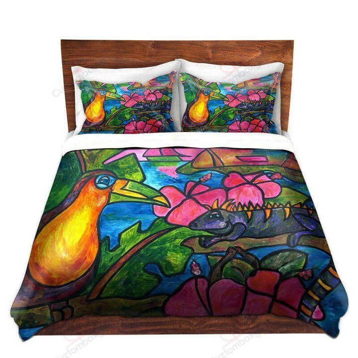A Parrot And Lotus Bedding Set Bedroom Decor