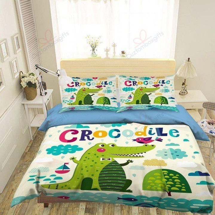 Crocodile Cartoon Cloud Boat Printed Bedding Set Bedroom Decor