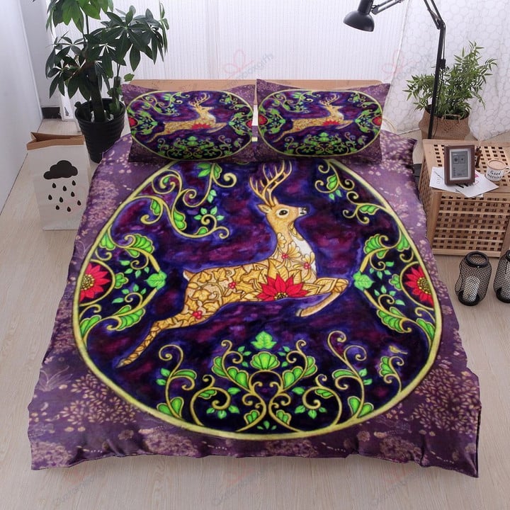 Reindeer Circle Purple Pattern Printed Bedding Set Bedroom Decor