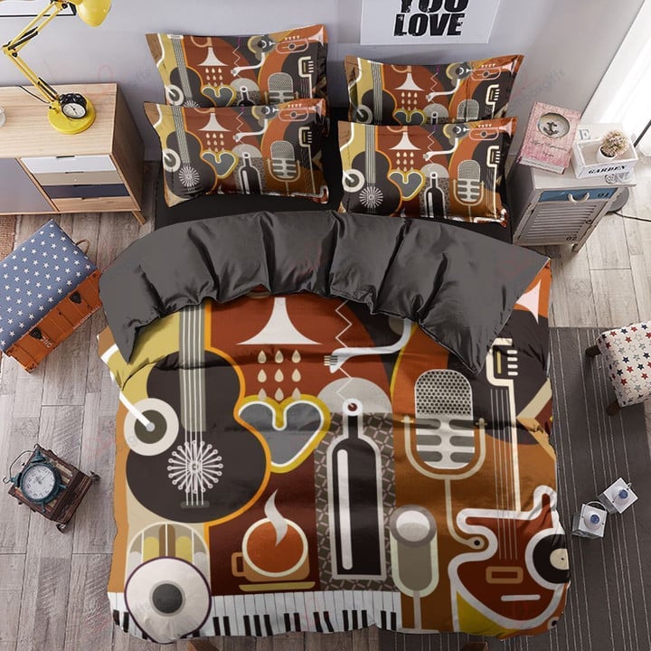 Musical Instrument Cartoon Collection Printed Bedding Set Bedroom Decor