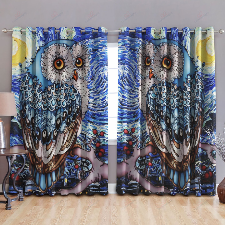 Owl At Night Printed Window Curtains Home Decor