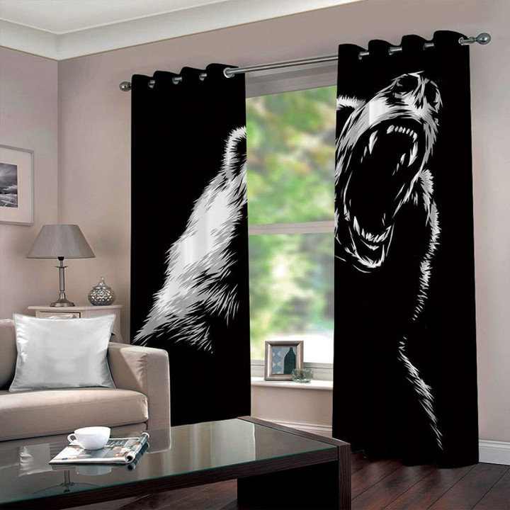 3d Black Howling Bear Printed Window Curtain Home Decor