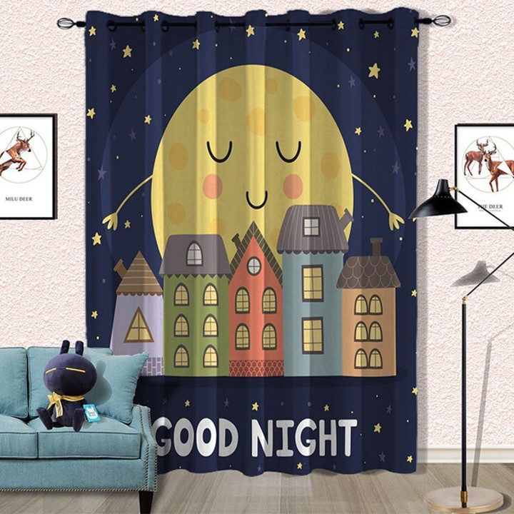 Good Night Moon Sleeping Printed Window Curtain Home Decor