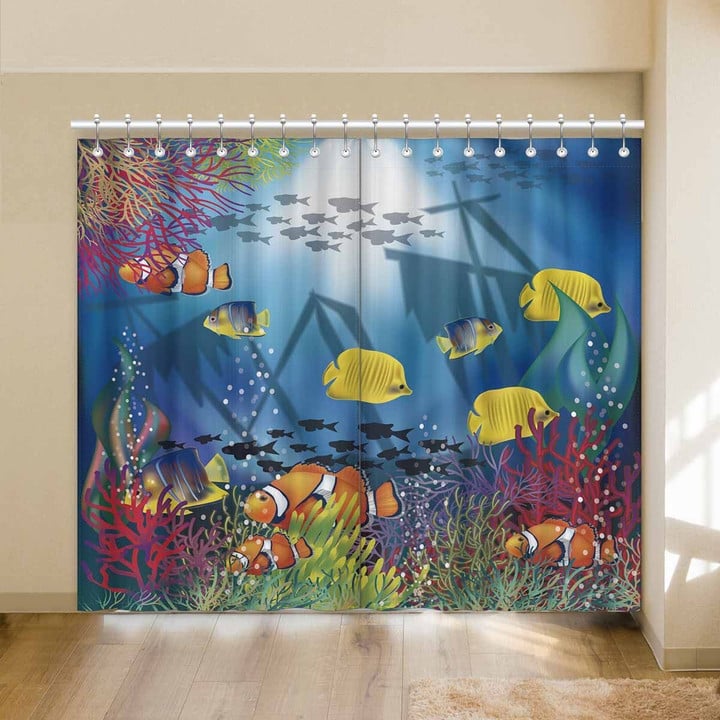 Tropical Fishes Under The Sea Printed Window Curtain