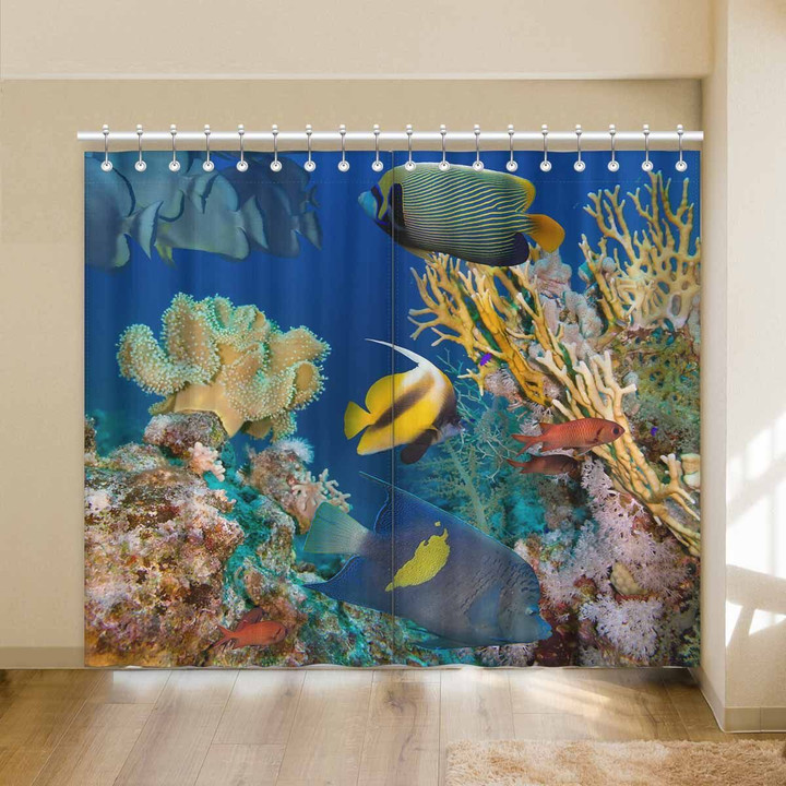 Coral And Fishes Under Ocean Printed Window Curtain