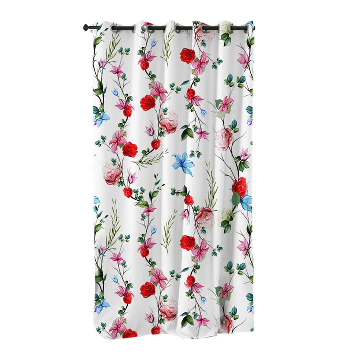 Red Flower Leave White Window Curtains Home Decor