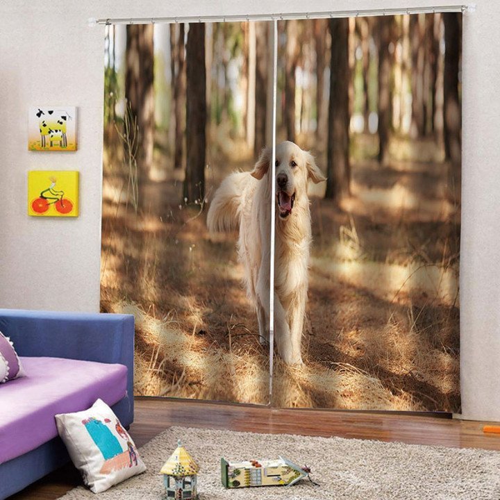 Dog In The Forest Printed Window Curtain Home Decor
