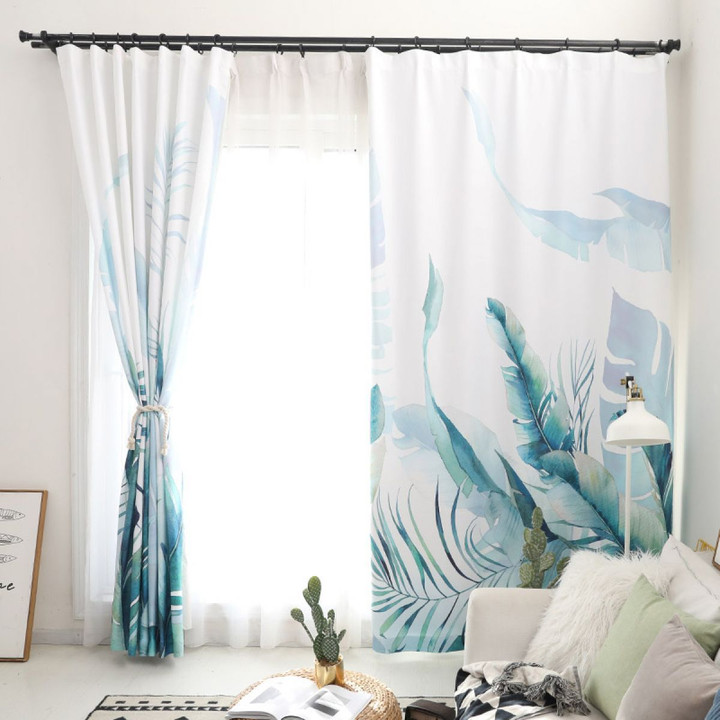 3d Leaves Printed Window Curtain Home Decor