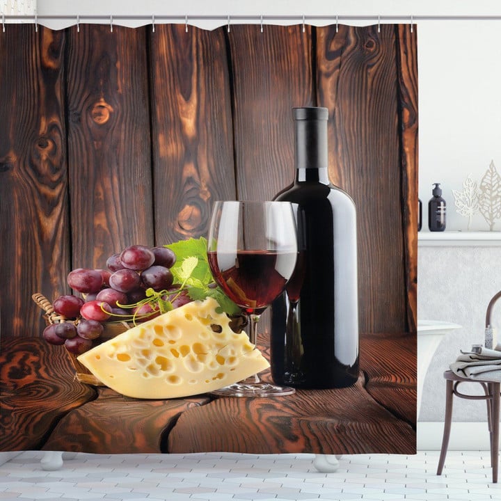 Cabernet Bottle Cheese Wine Pattern Shower Curtain Home Decor