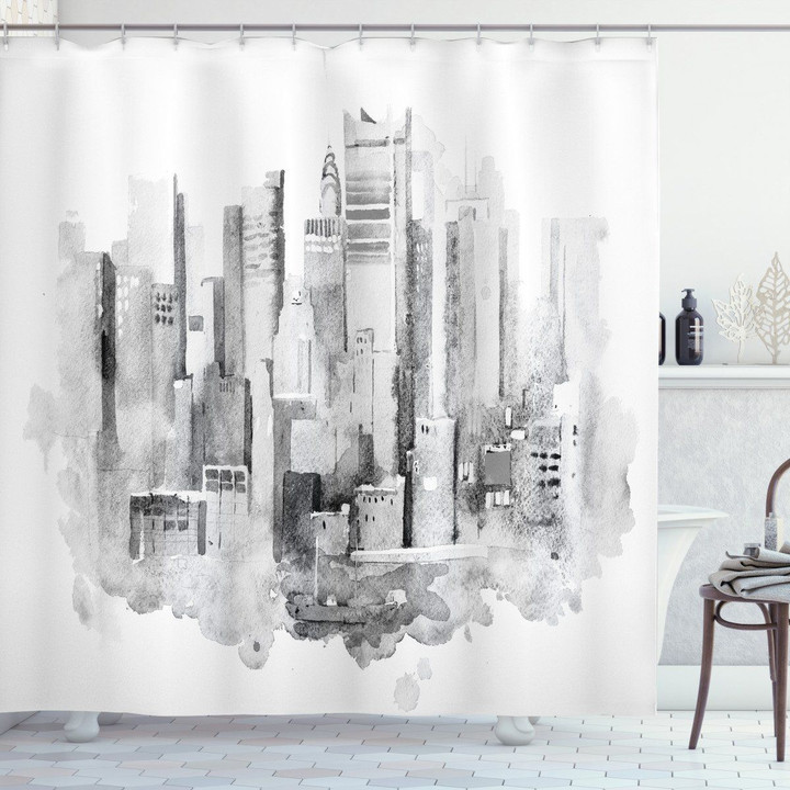 Watercolor Composition On White Printed Shower Curtain Bathroom Decor