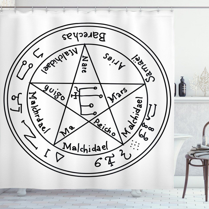 Occult Artwork White Background Printed Shower Curtain Bathroom Decor
