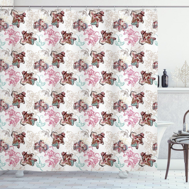 Nostalgic Romantic Artwork Flower Pattern Shower Curtain Home Decor