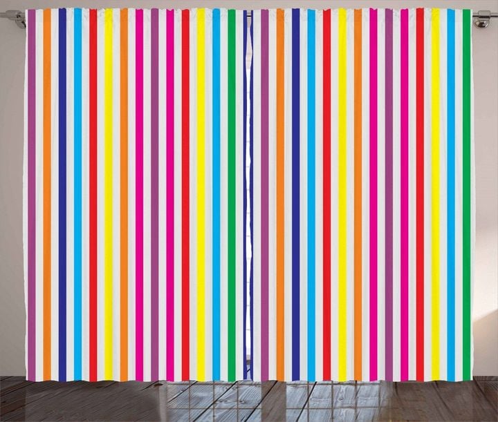 Colorful Vertical Stripes Print Printed Window Curtain Home Decor