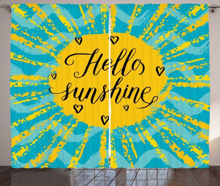Sun Motif Stripes Hello Sunshine Printed Window Curtain Home Decor