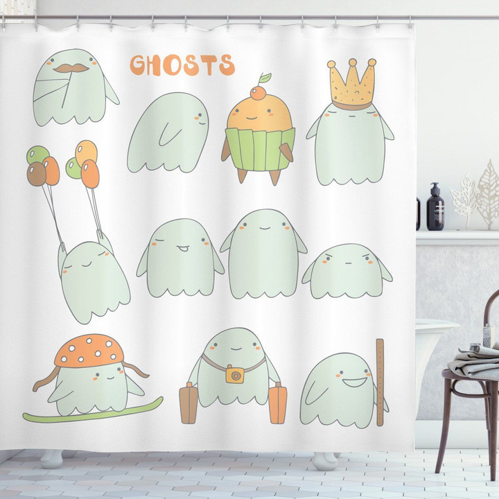 Funny Scary Characters Ghosts Pattern Shower Curtain Home Decor