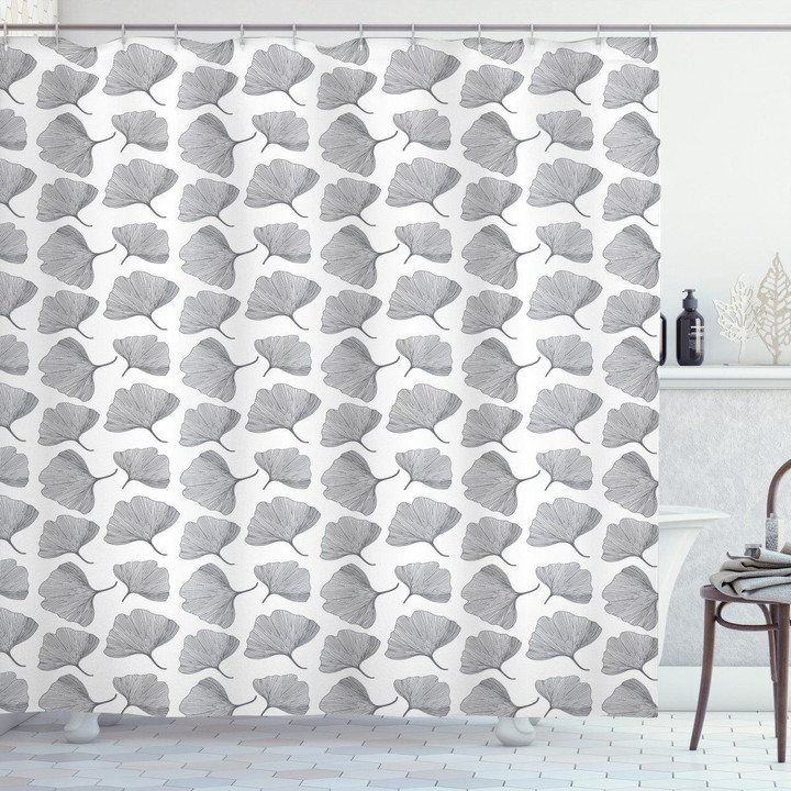 Minimalist Nature Leafage Grey Pattern Shower Curtain Home Decor