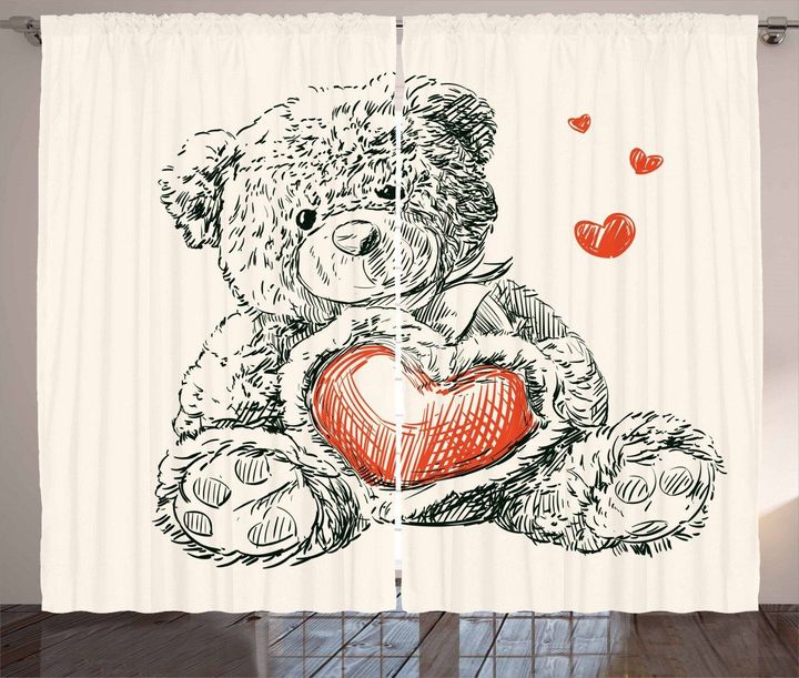 Detailed Teddy Bear Printed Window Curtain Home Decor