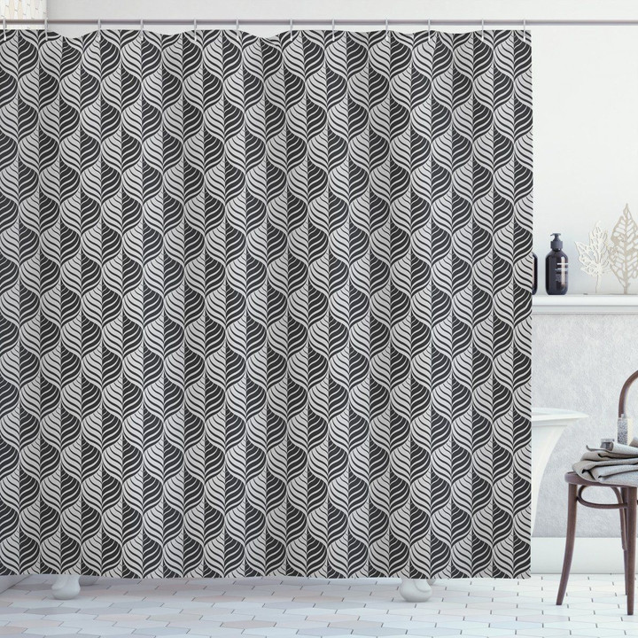 Monochrome Curves Pattern Printed Shower Curtain Bathroom Decor