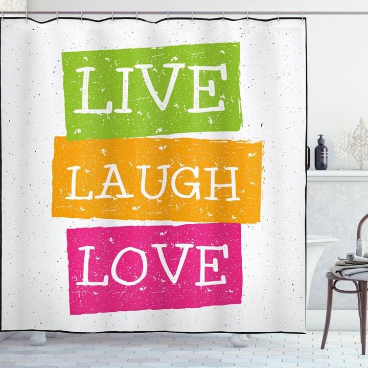 Vibrant Joyous Live Laugh Love Printed Shower Curtain Bathroom Decor