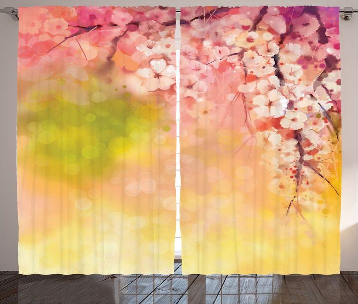 Sakura Floral Beauty Printed Window Curtain Home Decor