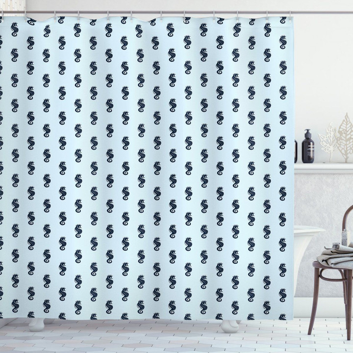 Seahorse Design Pastel Blue Printed Shower Curtain Bathroom Decor