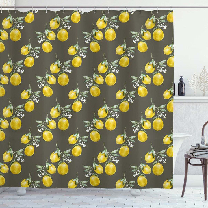 Lemon Branches Growth Branch Pattern Shower Curtain Home Decor