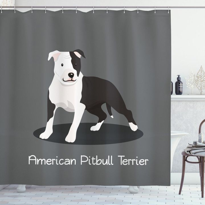 American Cartoon Terrier Pitbull Pattern Shower Curtain Home Decor
