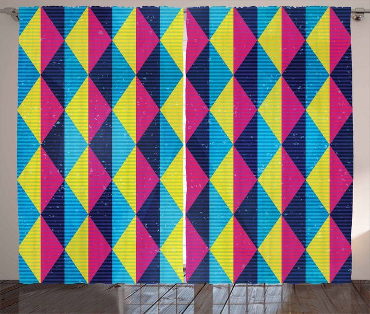 Sixties Triangle Motifs Printed Window Curtain Home Decor