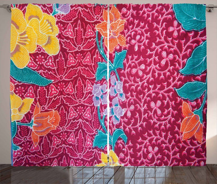 Colorful Blossoms Batik Printed Window Curtain Home Decor