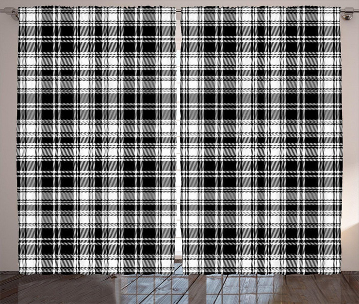 British Tartan Pattern Black And White Printed Window Curtain Home Decor