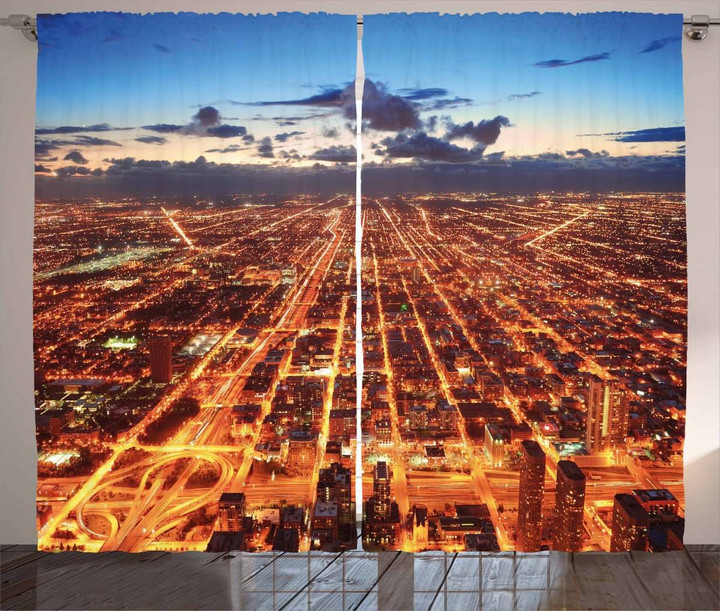 Chicago Downtown Aerial Printed Window Curtain Home Decor