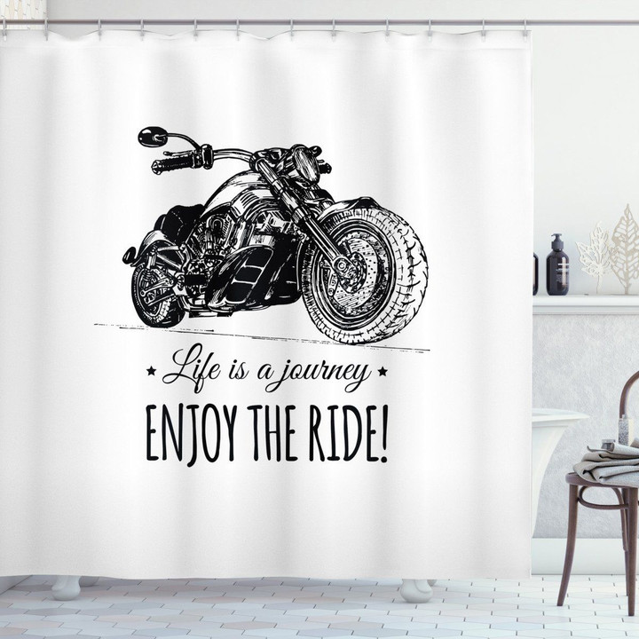 Hand Drawn Motorbike Enjoy Pattern Shower Curtain Home Decor