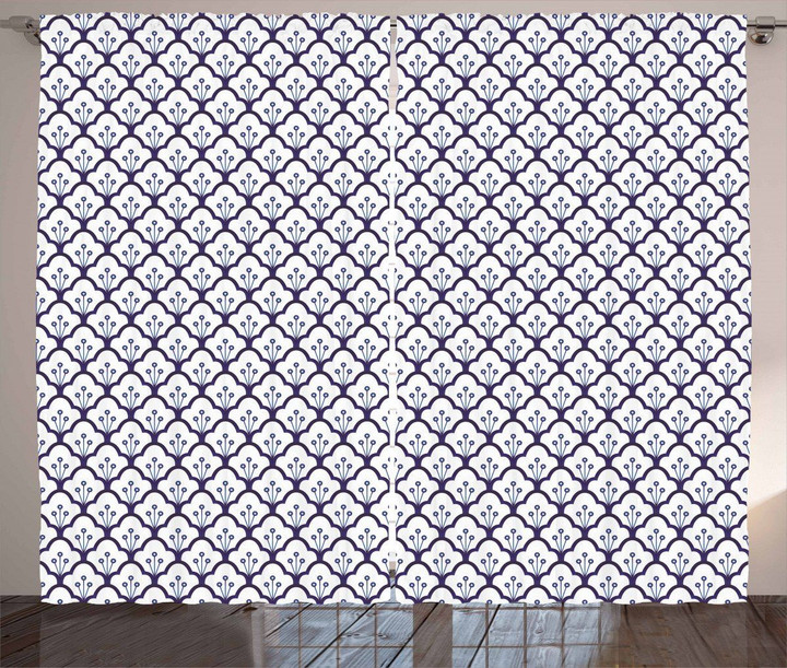 Delftware Scales Design Printed Window Curtain Home Decor