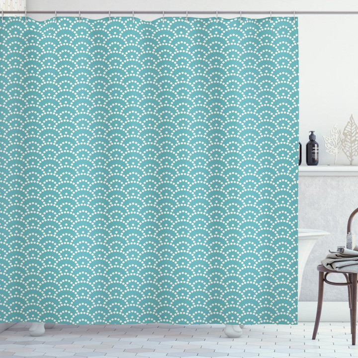 Aqua Bubbles Japanese Printed Shower Curtain Bathroom Decor