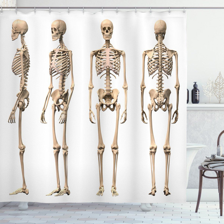 Medical Skeleton In White Printed Shower Curtain Bathroom Decor